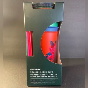 Starbucks 5-pack reusable cold venti cups with lids and straws